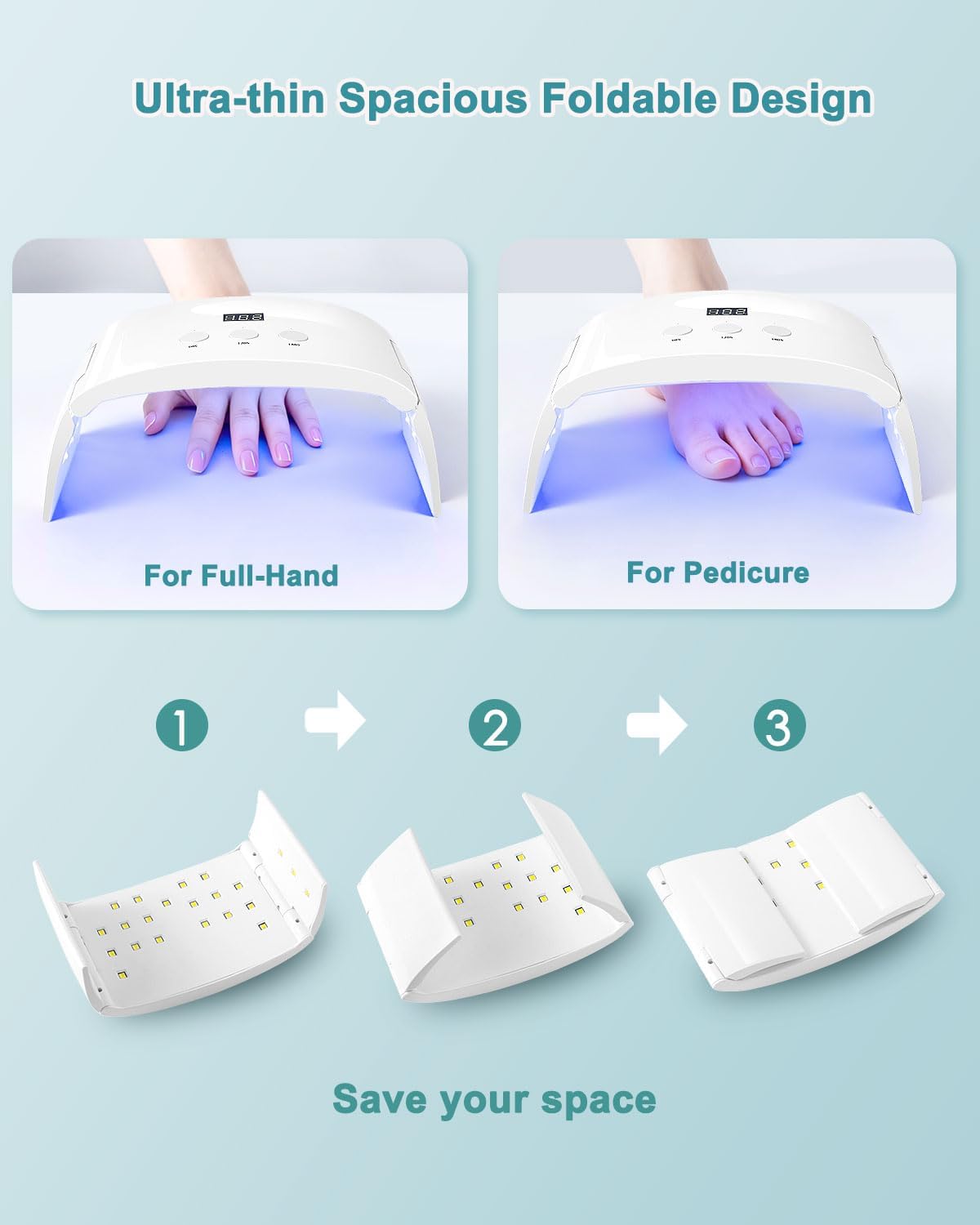 Skiennix UV LED Nail Lamp - Spacious Foldable Curing Light Dryer for Gel Nails | White