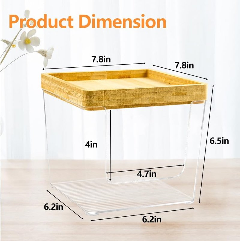 GRETJOB Acrylic Face Towel Holder Box - XL Storage Container with Bamboo Lid for Bathroom & Vanity