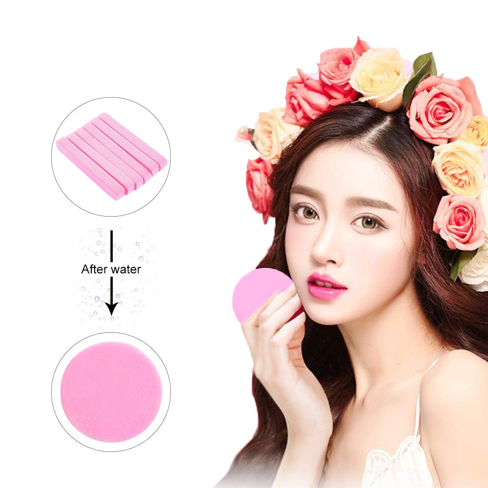 Tegelrying Facial Sponge Compressed,60 Pcs PVA Professional Makeup Removal Wash Round Face Sponges Spa Pads Exfoliating Cleansing for Women,Pink