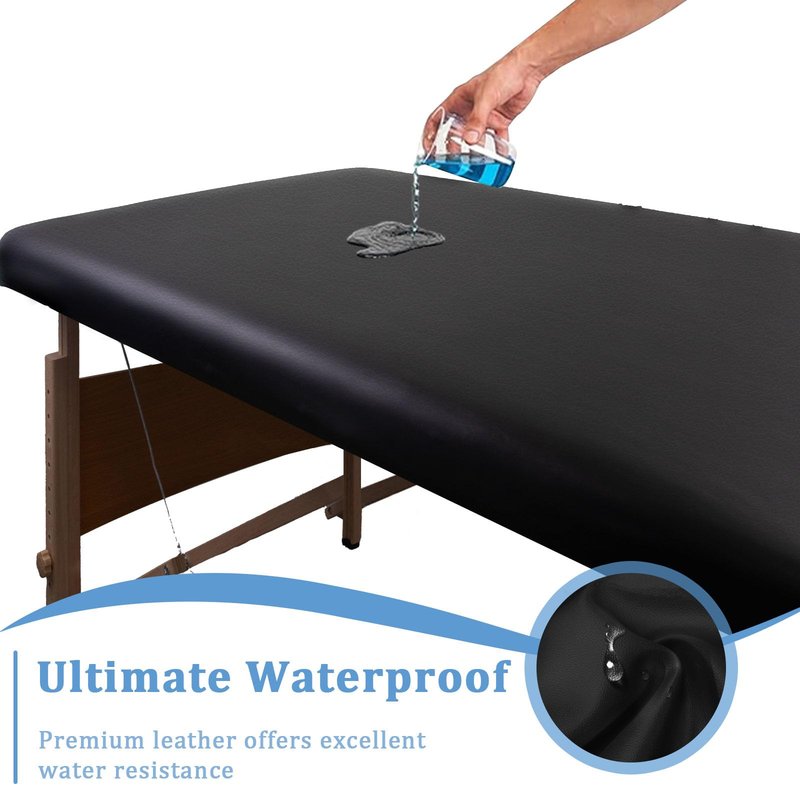 KIDOACOW Leather Massage Table Cover Protector Wipeable Massage Table Cover Fitted Replacement Sheet Covers for Massage Bed/Spa Bed/Lash Beds, Fits 28-32" Wide (Black, 1Pcs)
