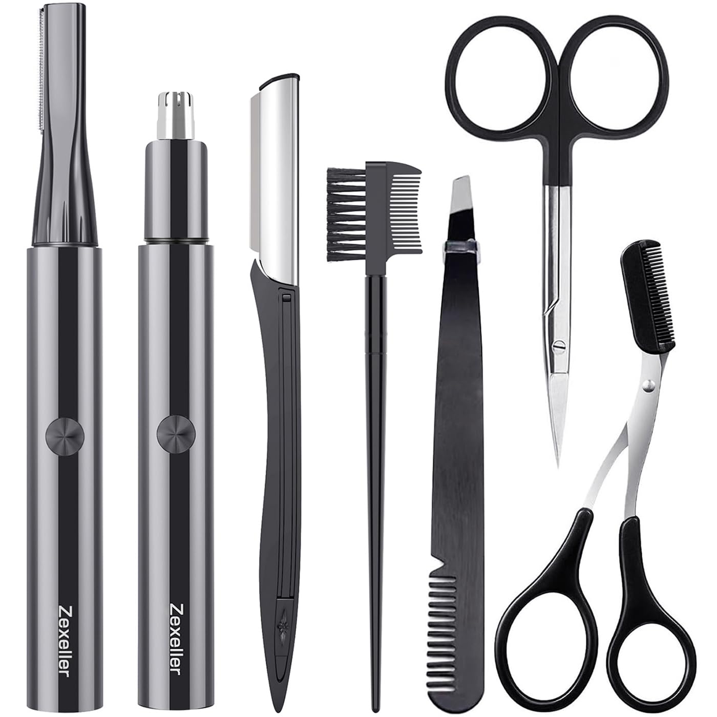 ZEXELLER Electric Nose Hair Trimmer Eyebrow Trimmer for Men Women, 7-in-1 Painless Facial Grooming Kit, USB Rechargeable IPX7 Waterproof Precision Trimmer for Nose Ear Eyebrow Beard Body Hair