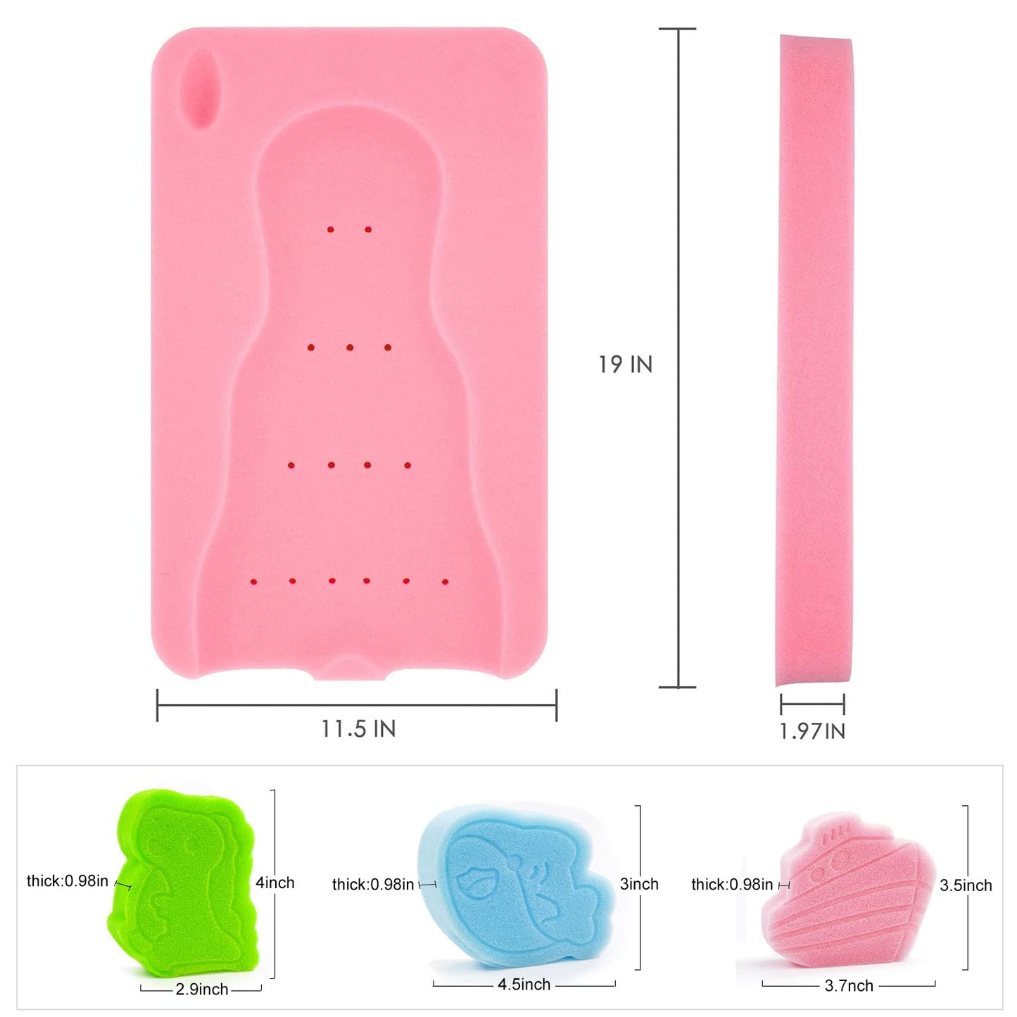Baby Bath Sponge Soft Infant Bath Mat Newborn Cushion Odor Free (Pink)