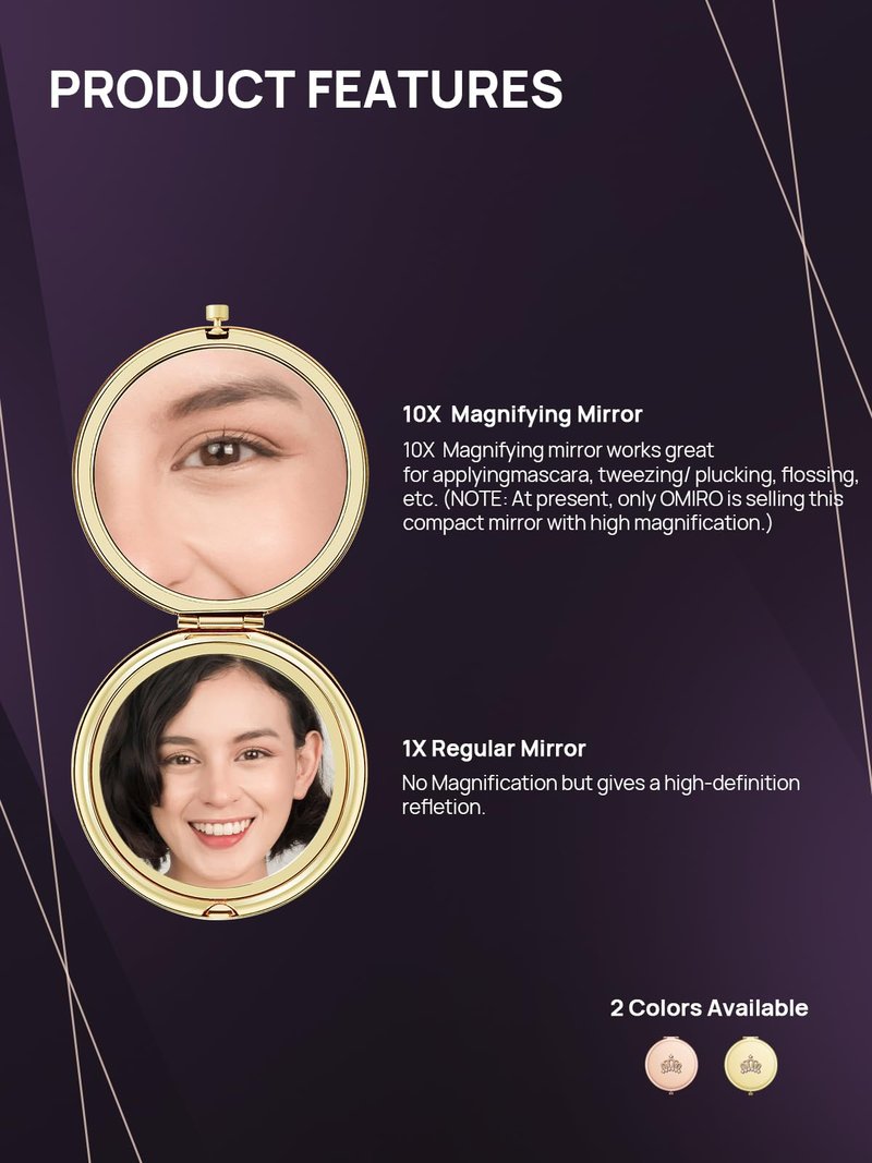 OMIRO 1X/10X Magnifying Compact Mirror, Small Crown Engraved Pocket Makeup Mirror Gift for Her Women Mom (Gold)