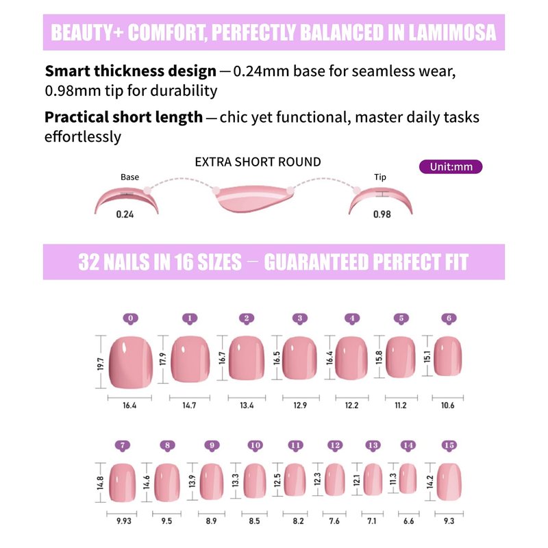 LAMIMOSA Ombre Press On Nails - 32Pcs Short Round Soft Gel Kit in Cappuccino, Reusable with Glue