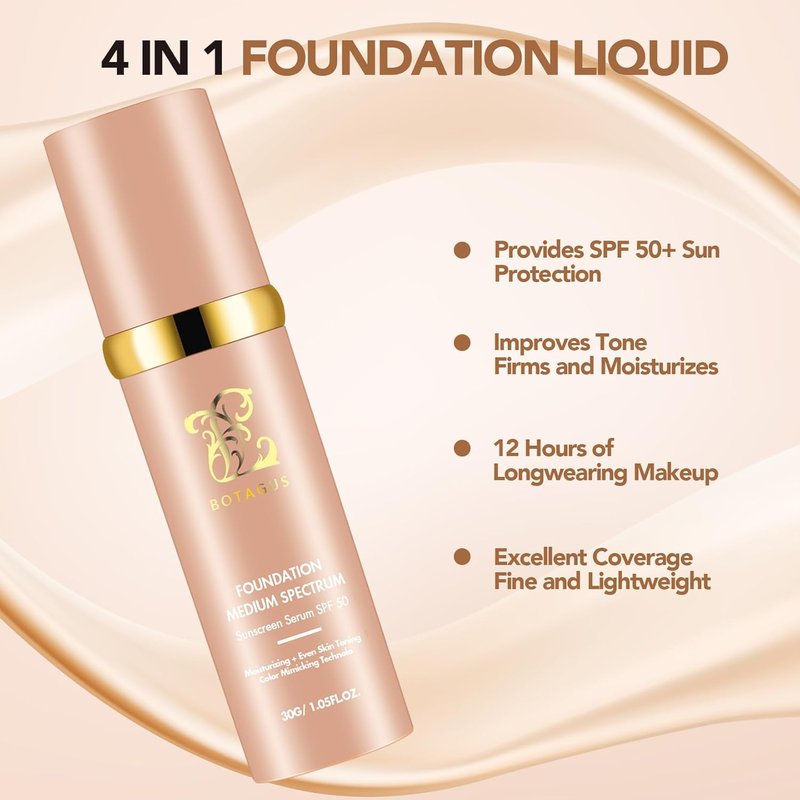 Match Cosmetics Foundation - 4-in-1 Medium Spectrum Liquid Makeup with SPF 50+ | Lightweight, Longwearing & Waterproof (2 Pack)