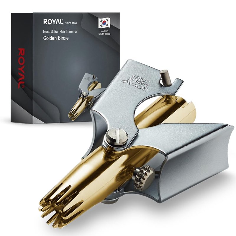ROYAL [Made in Korea] Gold Nose Hair Trimmer for Men, Golden Birdie, Allergy-Free, Manual, Battery-Free, Waterproof, Painless with Twelve Dual-Edged Blades, Patented Mechanism ET-4PG