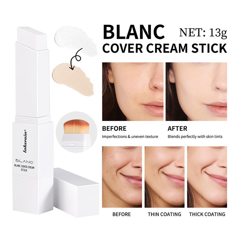 Color-Changing Cream Foundation Stick with Skincare Formula – Medium to Full Coverage, Dewy & Glowy Finish, Dual-Ended with Detachable Brush for Seamless Blend (#3 Natural)