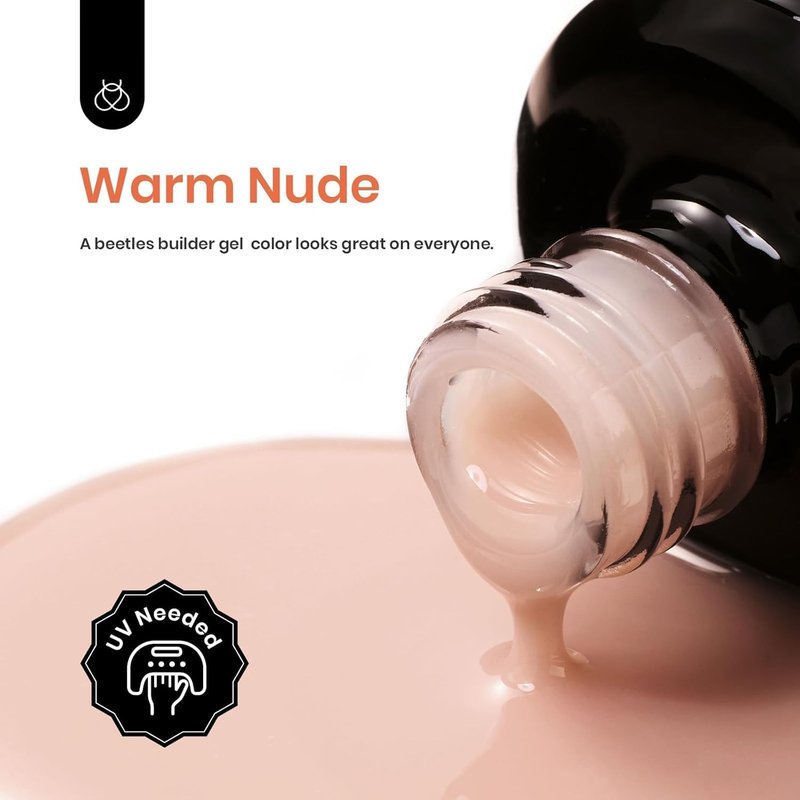 Beetles Builder Gel-Caramel Nude 0.5 oz 8 in 1 Nail Strengthening Apex Building Extension for Beginner DIY Salon at Home,Nude Builder for Winter Nails,UV & LED Lamp Needed