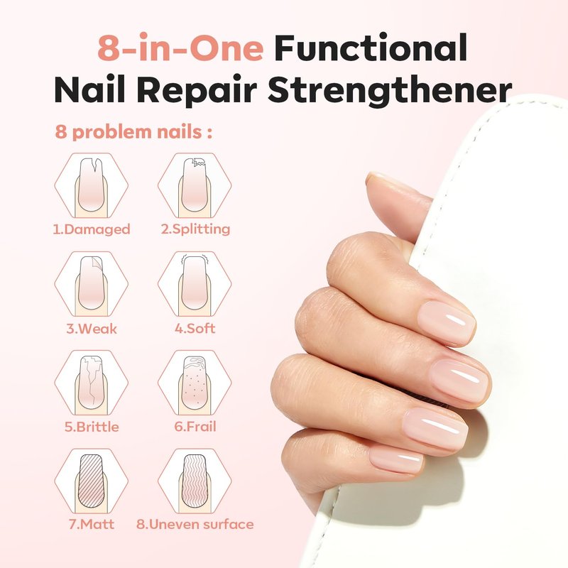 Modelones Nail Strengthener - Extra Strong Growth Jelly in Nude Pink | 15ml Nail Hardener for Healthy Nails