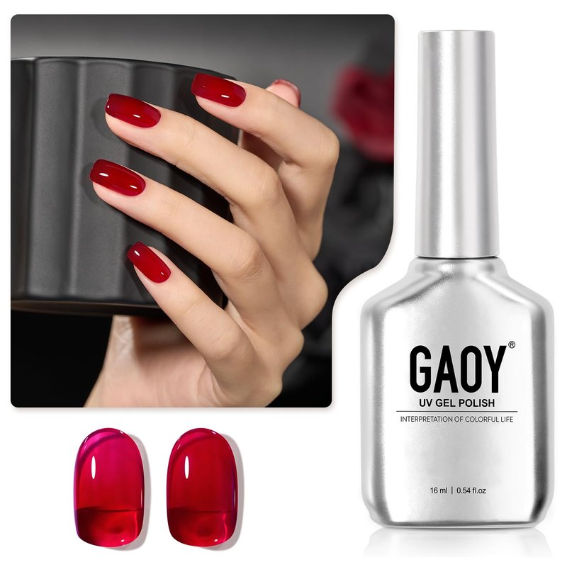 GAOY Sheer Red Gel Nail Polish - 16ml Translucent UV Light Cure for DIY Nail Art | Wine Red 1541