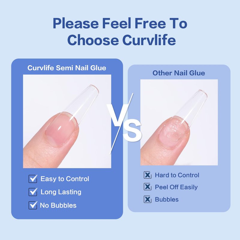 Curvlife 15g Nail Glue Gel - 3-in-1 Press-On Nail Kit | No UV Light Needed, Easy Click & Remove Design