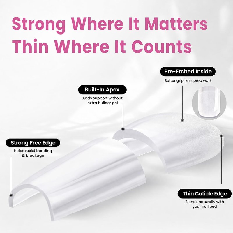 Beetles Nail Tips - Instant Apex XS Square Extensions | 16 Sizes 00-14, No Builder Gel Needed