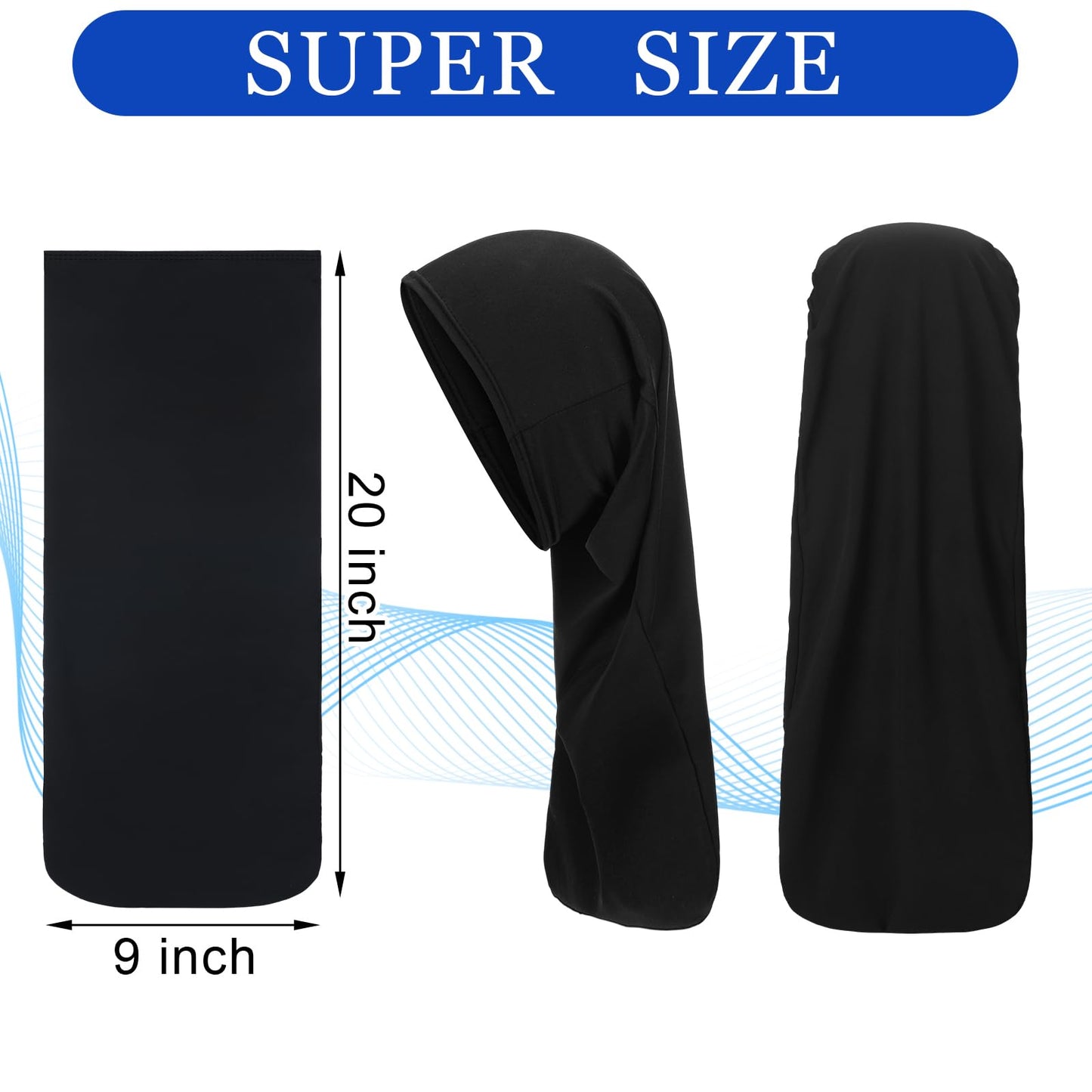 Twistover 2 Pcs Jumbo Dreadlock Cap Hair Dreads Head Wrap Loc Wraps for Dreads Hair Accessories for Men Women Sleeping(Black,Black,20 Inches)
