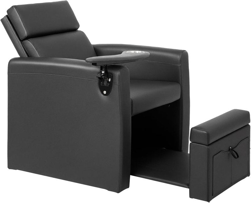 OmySalon Electric Pedicure Chair - Adjustable Backrest, Movable Cup Holder & Hidden Storage | Black Spa Station