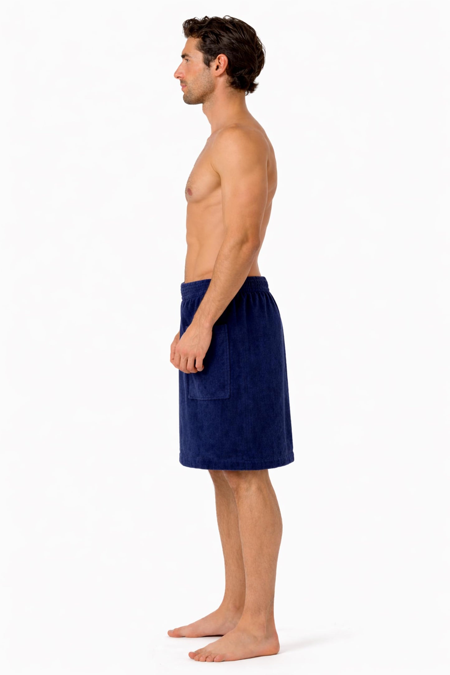 Turkish Cotton Terry Velour Adjustable Body Wrap Towel for Men (Navy Blue, One Size)
