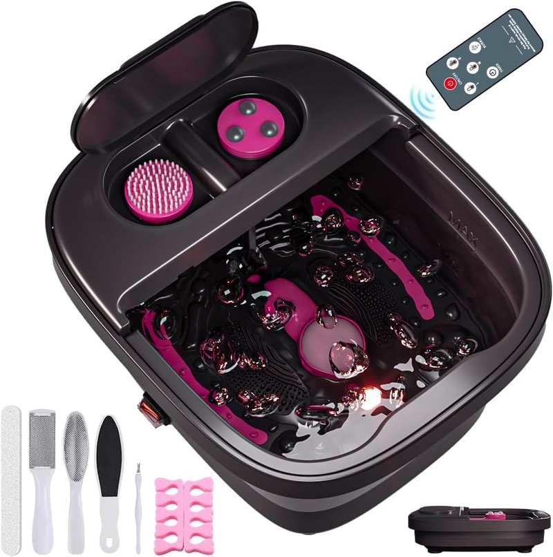 Skiennix Collapsible Foot Bath - Heated Spa Massager with Remote Control & 3 Pedicure Attachments