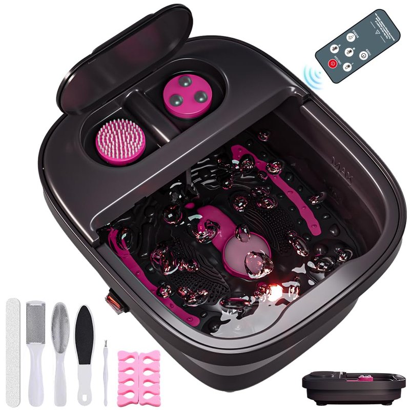Aqvesane Collapsible Foot Bath, Foot Spa Bath Massager with Heat, Bubble, Remote Control, Temperature Control, 3 Pedicure Attachments, Feet Soaking Tub for Stress Relief