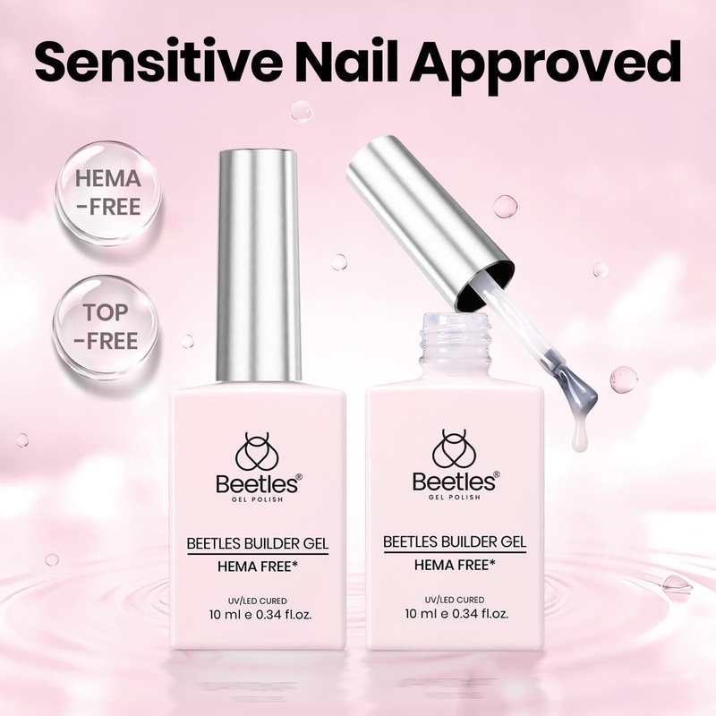 Beetles Builder Gel for Nails HEMA & TPO FREE-2 Colors Clear & Jelly Nude Building Gel with Nail Brush,Strengthening Nails Building Apex & Extension for Beginner DIY UV Nail Salon at Home,Peach Skin