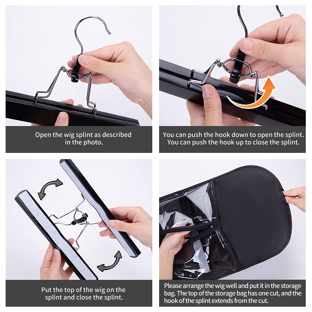 Wig Bags Storage With Hanger- 3PCS Hair Extensions Storage Bag Hair Hangers For Extensions Hairpieces Storage Holder (black)