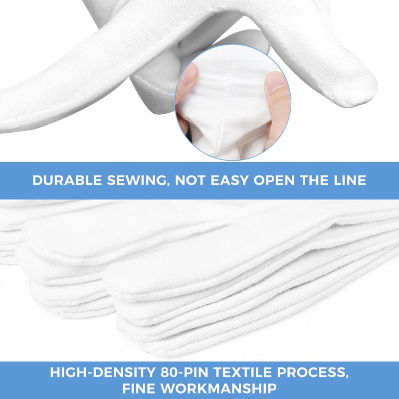 3 Pairs Cotton Gloves for Dry Hands Sleeping, Soft Moisturizing Eczema Gloves Overnight, Stretchable White Gloves Women & Men for Coin Jewelry Silver Inspection Halloween Costume