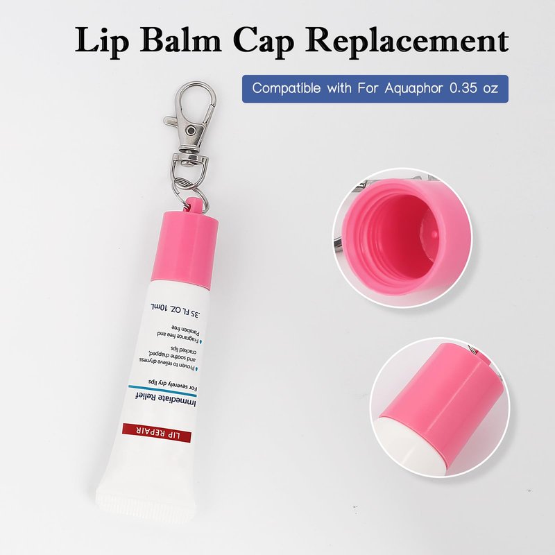 Keychain Cap Compatible with Aquaphor 0.35 oz Lip Repair, Portable Holder Keychain Cap Compatible with Aquaphor Lip Balm（Blue+Pink）