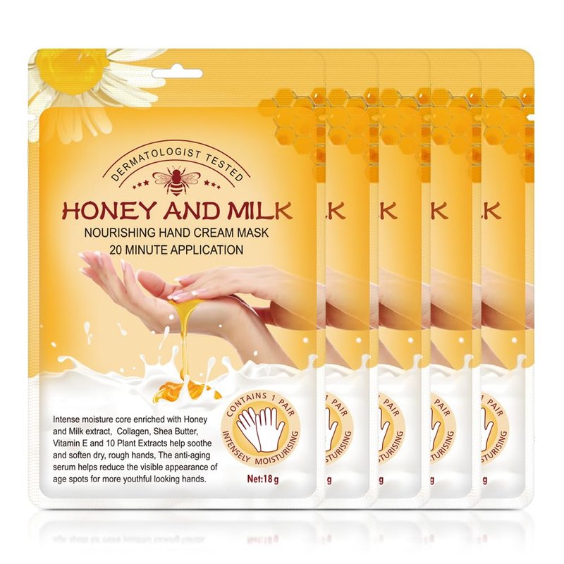 Moisturizing Hand Peeling Mask - 5 Pack Repairing Gloves for Dry Skin | Honey & Milk Formula