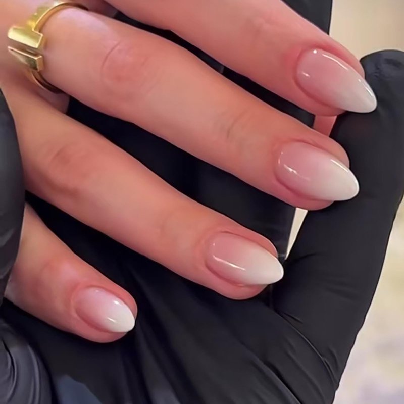 30 Pcs Short Press on Nails Almond Fake Nails French Tip Pink White Glossy False Nails Full Cover Glue on Nails for Women Stick on Nails Designs