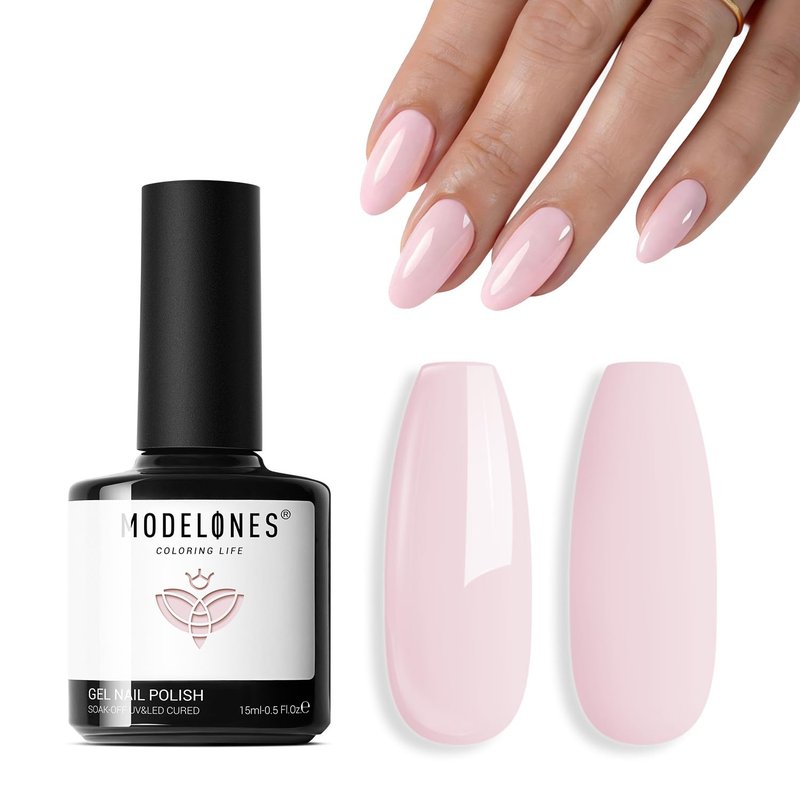 modelones Pink Gel Polish Summer Pastel Light Baby Pink Gel Nail Polish Soak Off Nail Art Manicure Nails Home DIY Salon 15 ML