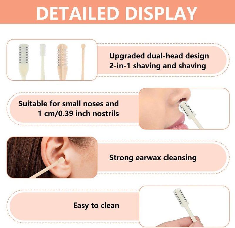 2-in-1 Nose Hair Cutter & Ear Picker - Portable Manual Nasal Trimmer with 360° Rotating Blade for Men & Women | 6-Piece Set