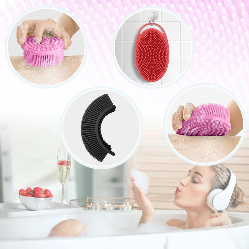 Silicone Body Scrubber,Loofah Exfoliating Body Scrubber,Bath Brush,Set of 3 Soft Body Scrubber,2-in-1 Double-Sided Design,Hygienic Easy to Clean,Scrubber Suitable for All Family Members