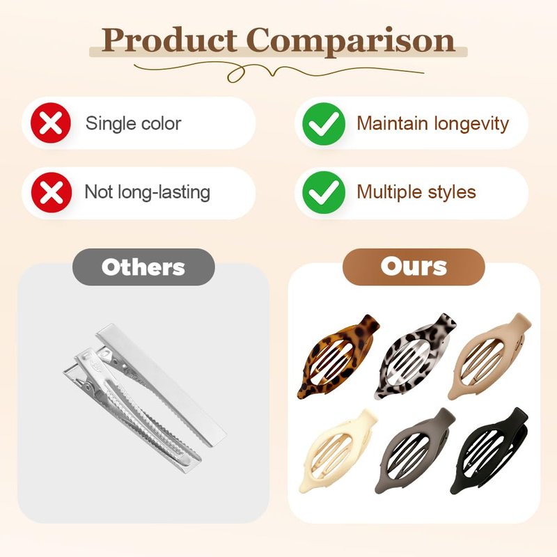 Flat Hair Clips for Women - 3PC Non-Slip Claw Clips for Thick to Thin Hair | Stylish Daily Accessories