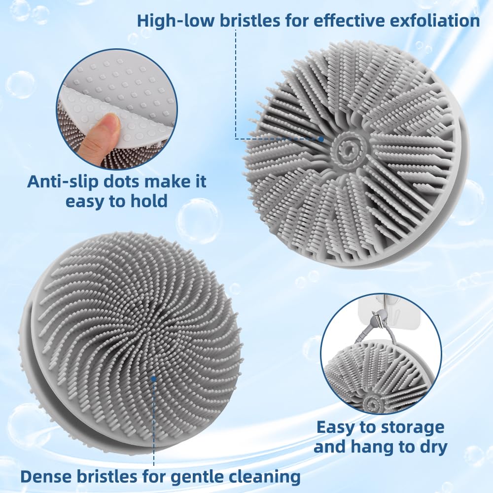 Silicone Body Scrubber, 2pcs Dual-Sided Silicone Loofah 2-in-1 Silicones Shower Scrubbers Exfoliating Body Scrubber for Women Men Soft Silicones Bath Shower Brush for All Skin Lather Well (Pink&Gray)