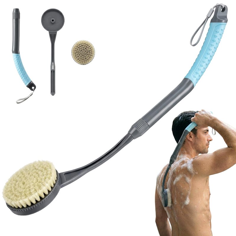 Gobiteli Back Scrubber for Shower, Long Handle Exfoliating Shower Brush for Body for Deep Cleaning, Back Brush for Shower for Men Women(Blue)