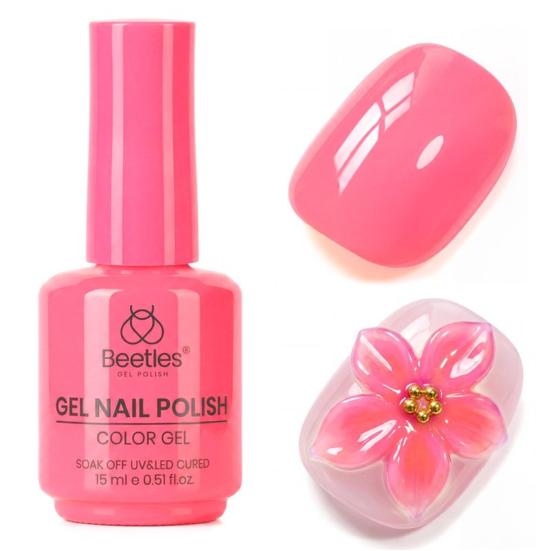 Beetles Hot Pink Gel Polish - Raspberry Mousse 15ML/0.51Fl Oz, Neon Pink Gel Nail Polish, Same Color Bottle, Soak Off UV LED Lamp Summer Nails Art, Long-Lasting Manicure Salon DIY Neon Nails Home