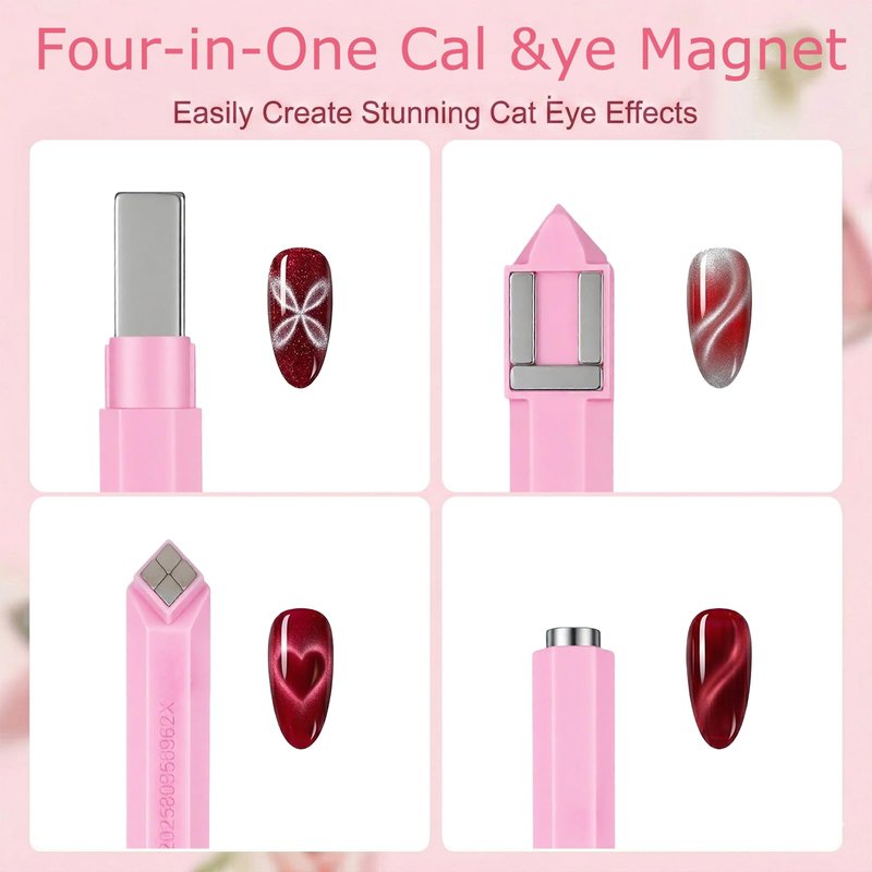 Hadnves 4PCS Cat Eye Magnet Set for Nails 3-in-1 Cat Eye Magnet Pen Heart Cat-Eye Magnetic Tool Cat-Eye Gel Polish Nail Magnets for Beginner Nail Artists Various Creative Patterns Fit Home Salon DIY