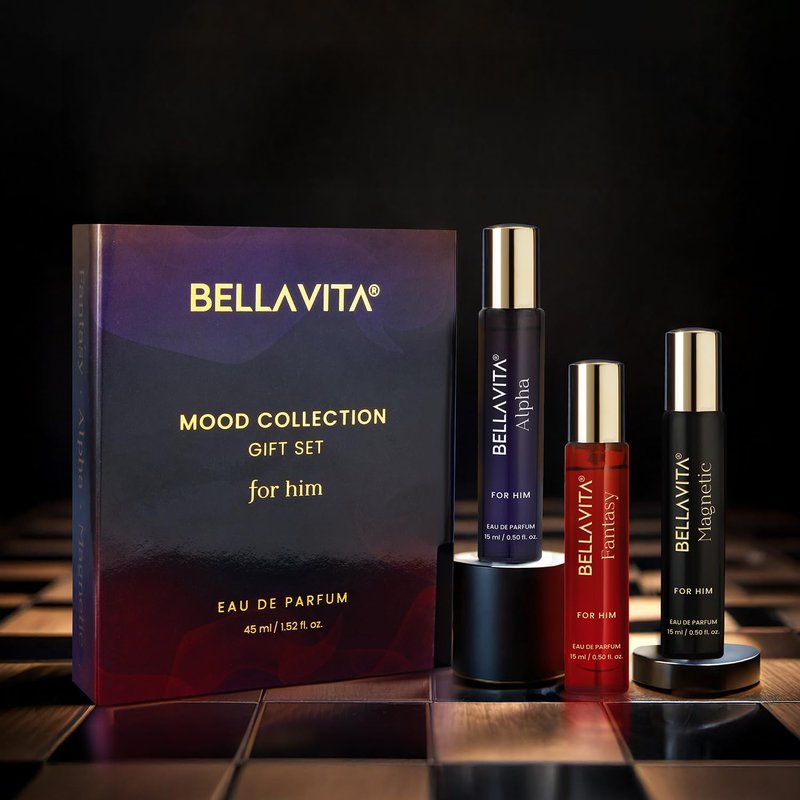 Bellavita Luxury Mood Collection Perfume Gift Set with Alpha, Magnetic, and Fantasy | 45ml | Perfume for Men | Bergamot, Caramel, and Saffron Notes | Long Lasting Men's Fragrance