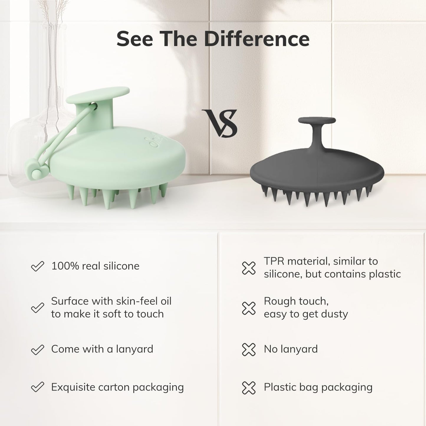Sndyi Silicone Scalp Massager Shampoo Brush, Hair Scrubber with Soft Silicone Bristles, Scalp Scrubber/Exfoliator for Dandruff Removal, Wet Dry Scalp Brush for Hair Growth & Scalp Care, Mint Green