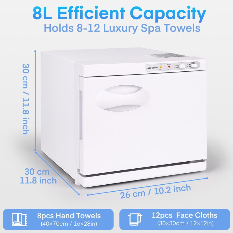 8L Hot Towel Warmer Cabinet, Professional Spa Towel Heater with All-Round Heating, Compact Towel Warmer for Bathroom, Salon, Facials, Barber Shop & Home Use
