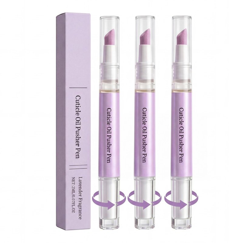 Glopink 2 in 1 Cuticle Oil Pusher Pen, Ceramic Cuticle Pen with 2ml Lavender Oil, Gentle Cuticle Remover Pen for Hangnails, Dry & Damaged Nails, Exfoliates, Strengthens, Polishes, Smoothes, 3 PCS