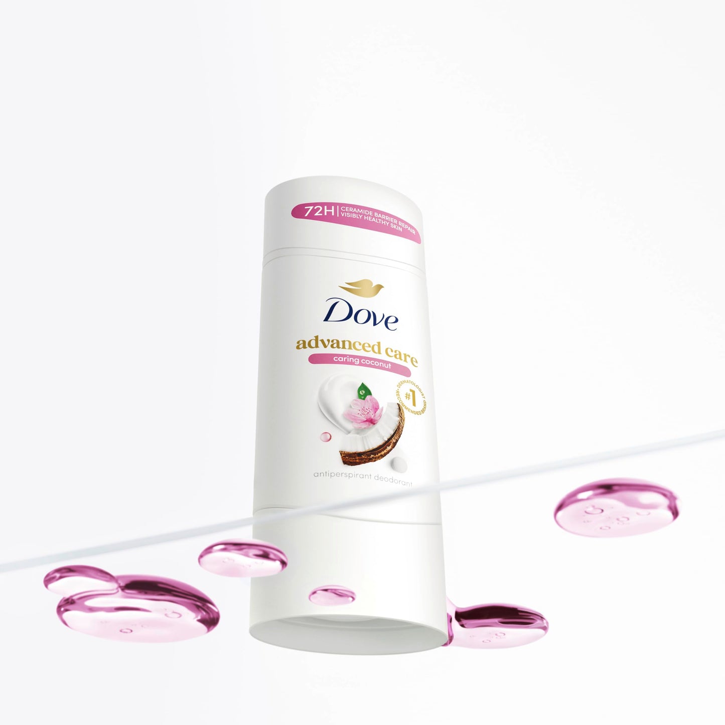 Dove Advanced Care Antiperspirant Deodorant Stick Caring Coconut 4 ct for helping your skin barrier repair after shaving 72-hour odor control and sweat protection with Pro-Ceramide Technology 2.6 oz