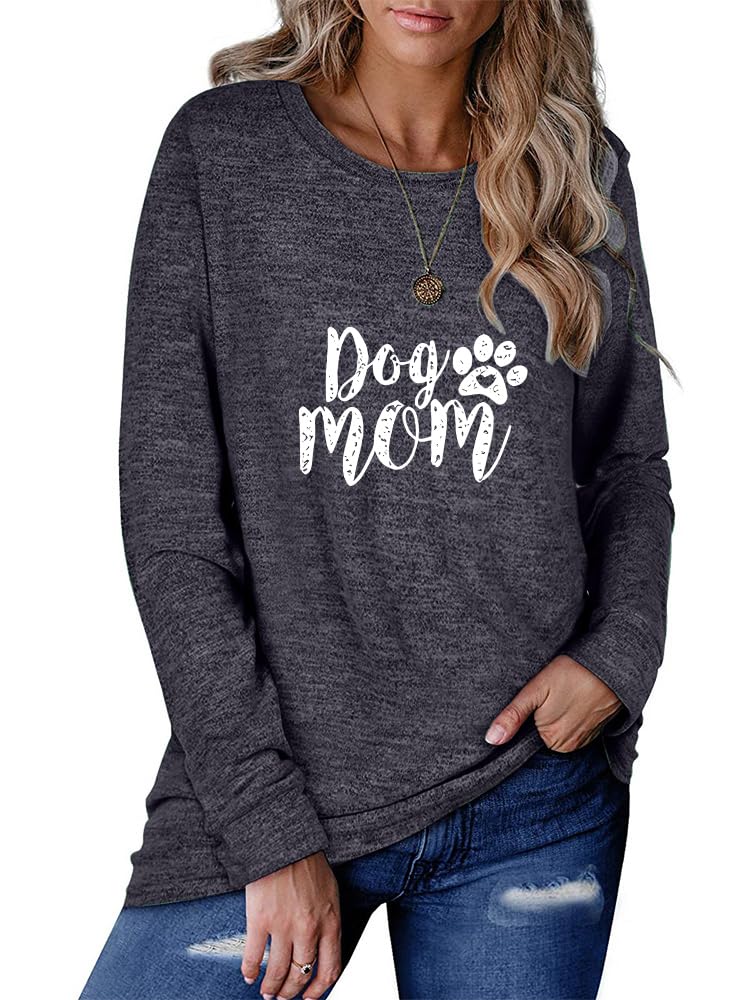 Women's Dog Mom Shirt Cat and Dog Paw Pattern O Neck Long Sleeve Gift Girls Heart Shaped T-Shirt