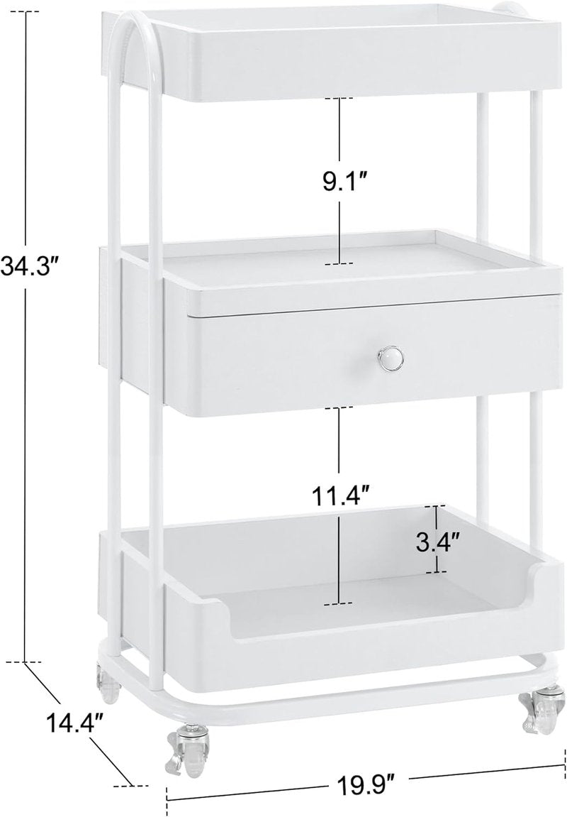 Salon Trolley Cart with Lockable Wheels - Engineered Wood Storage for Barber Shop & Spa | White
