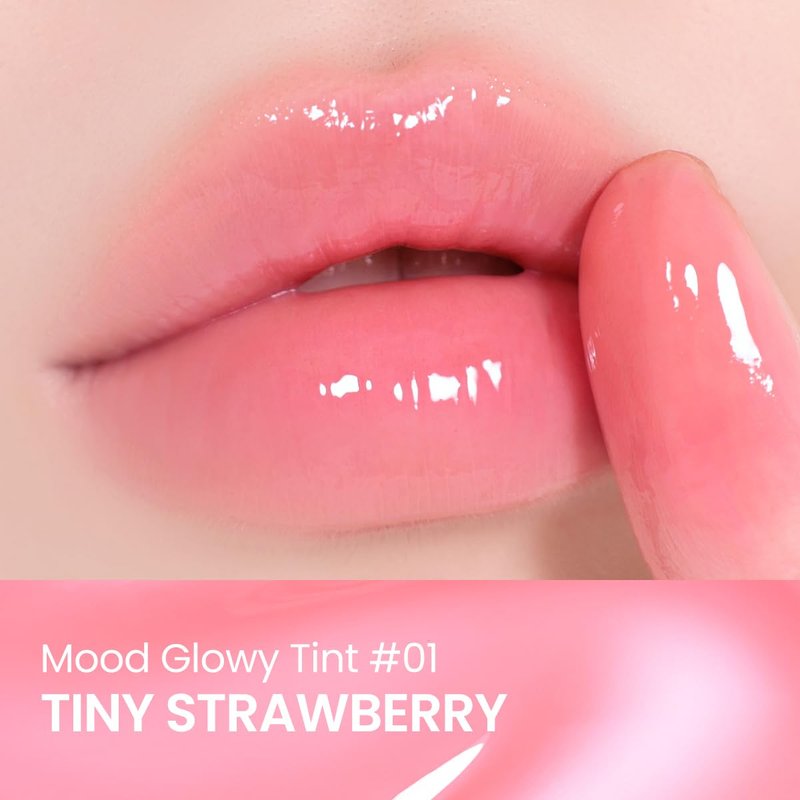 Peripera Mood Glowy Tint - Lightweight, Long-Lasting Korean Lip Tint with Watery Glow Finish | 01 Tiny Strawberry