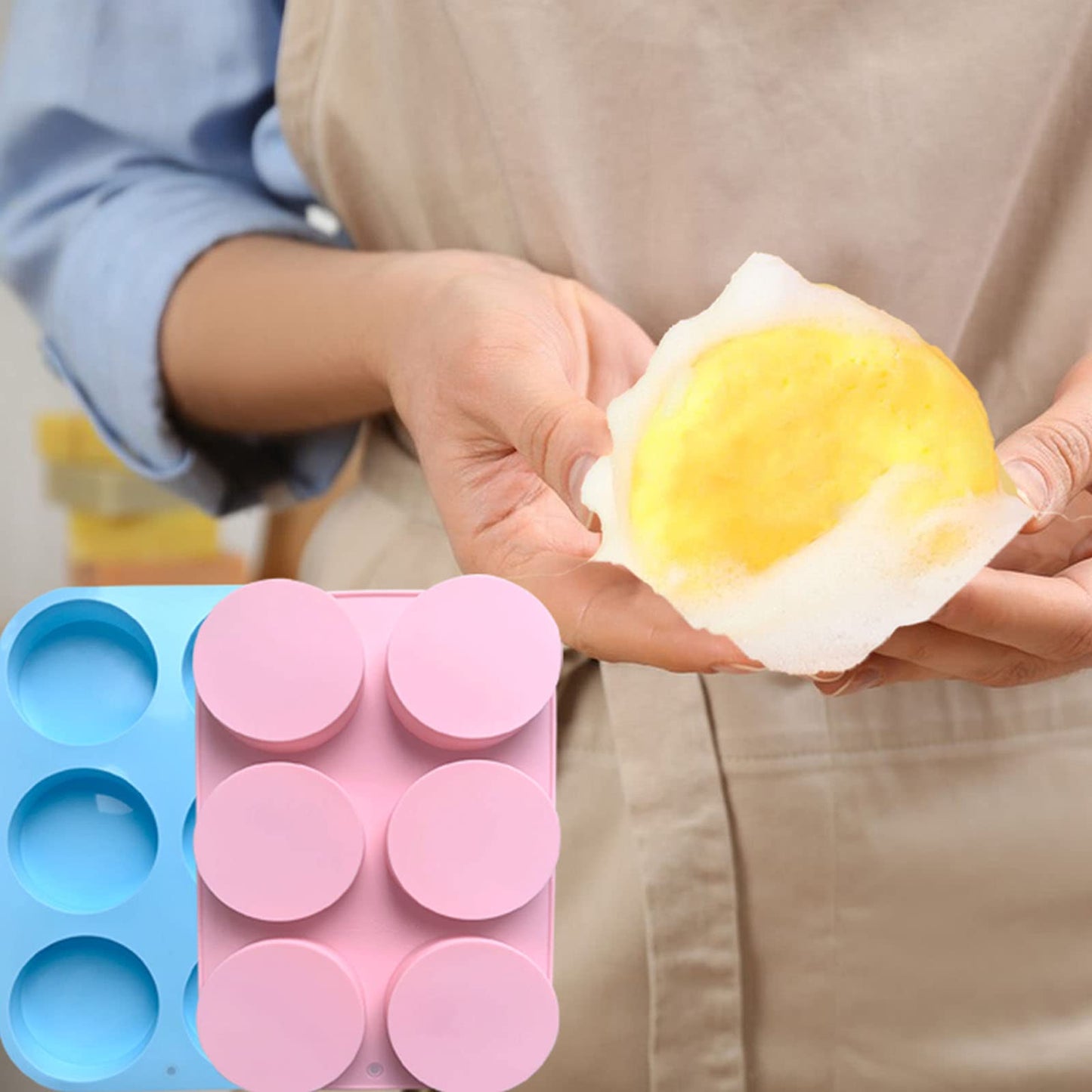 Round Soap Molds for Soap Making,2pc 4oz Large Size 6 Cylinder Silicone Molds for Loofah Soap,Bath Bombs,Shower Steamer, Lotion Bars