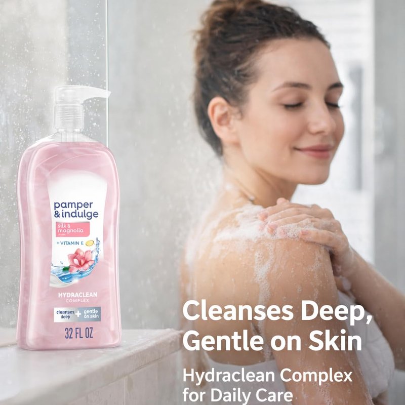 Silk & Magnolia Body Wash - Daily Refreshing Hydraclean Complex with Vitamin E | 32 Fl Oz