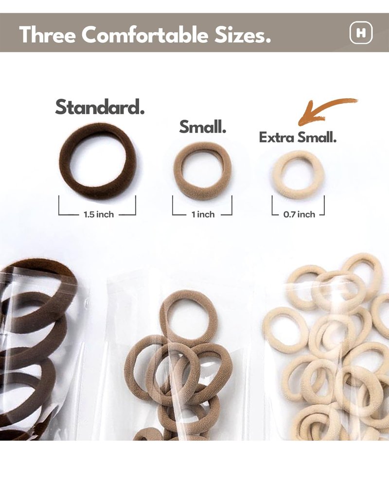 Extra Small Hair Ties - No Damage Mini 0.7 Inch Soft Seamless Bands for Toddlers & Kids - 40 Count | Black