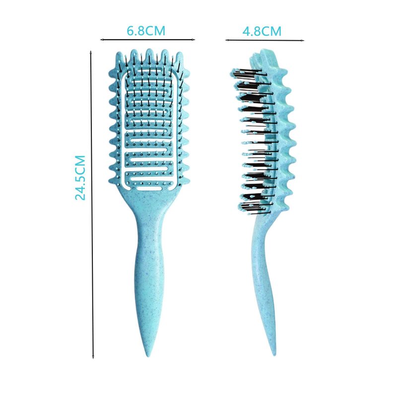 Curl Defining Brush for Curly Hair, Vented Detangling Hair Brush for Wet and Dry Styling, Curved Brush for Shaping and Smoothing Curl Clumps, Lightweight Hair Brush （Blue）
