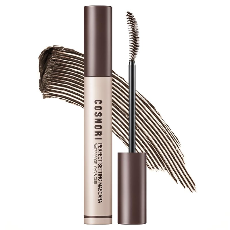 COSNORI Perfect Setting Waterproof Mascara Long&Curl 1.5 Black Brown – Long Lasting Smudge - Black Brown Mascara - Soft yet Defined Daily Use - K Beauty - 0.23fl oz (7ml)