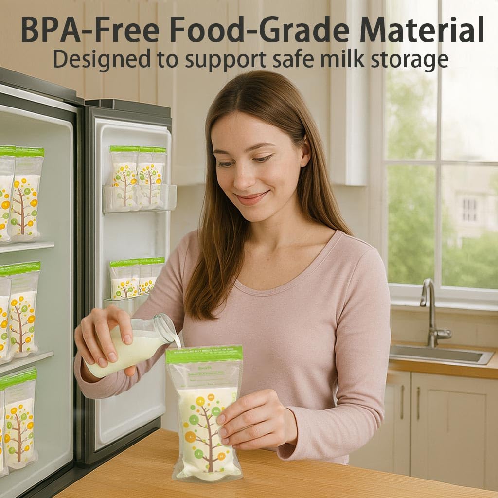 112 Count Breast Milk Storage Bags for Freezer, 8oz BPA-Free Breastmilk Bags, Double Zipper Leak-Resistant & Self-Standing, Thick Durable Milk Storage Bags – Bimirth