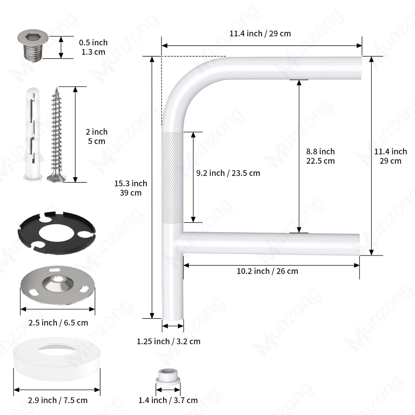 Bathtub Safety Rail with Double Grip, Munzong 16 Inch F-Shape Anti-Slip Shower Grab Bar for Seniors Handicap, Heavy Duty 300lb Support Wall Mounted Bathtub Handle, Standing Balance Aid for Elderly